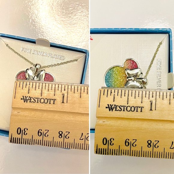 Disney Minnie Mouse Glitter Pendant, Pastel colors, 18" chain, NEW in box - Picture 5 of 5